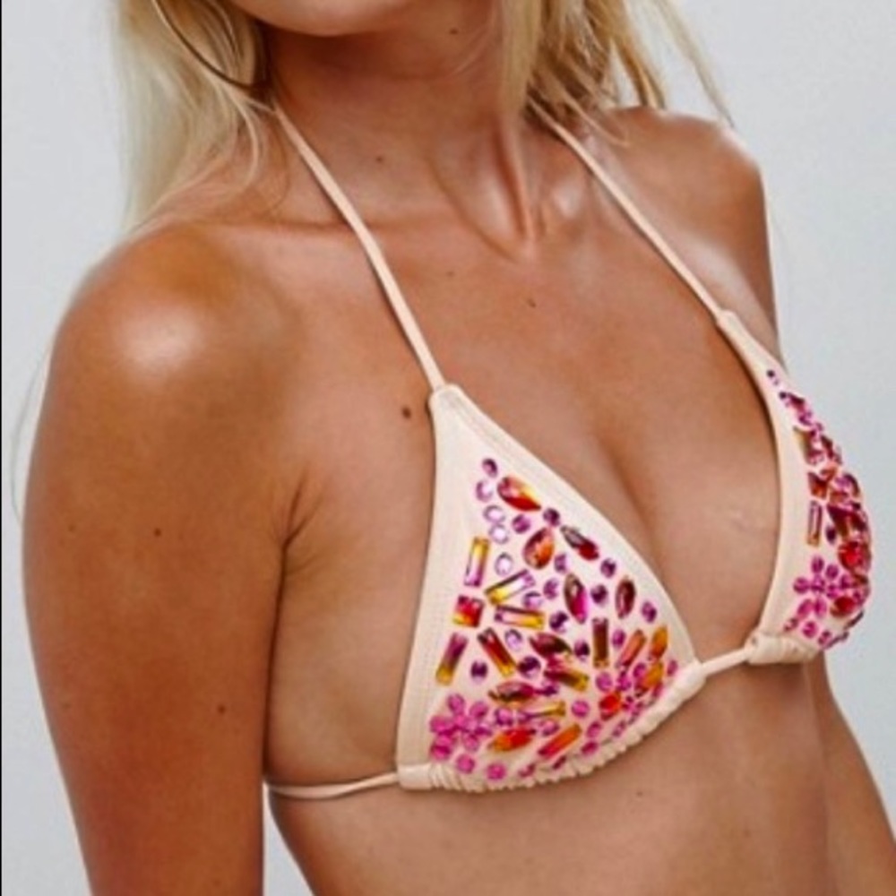 ASOS EMBELLISHED BLUSH BIKINI TOP - Picture 2 of 6